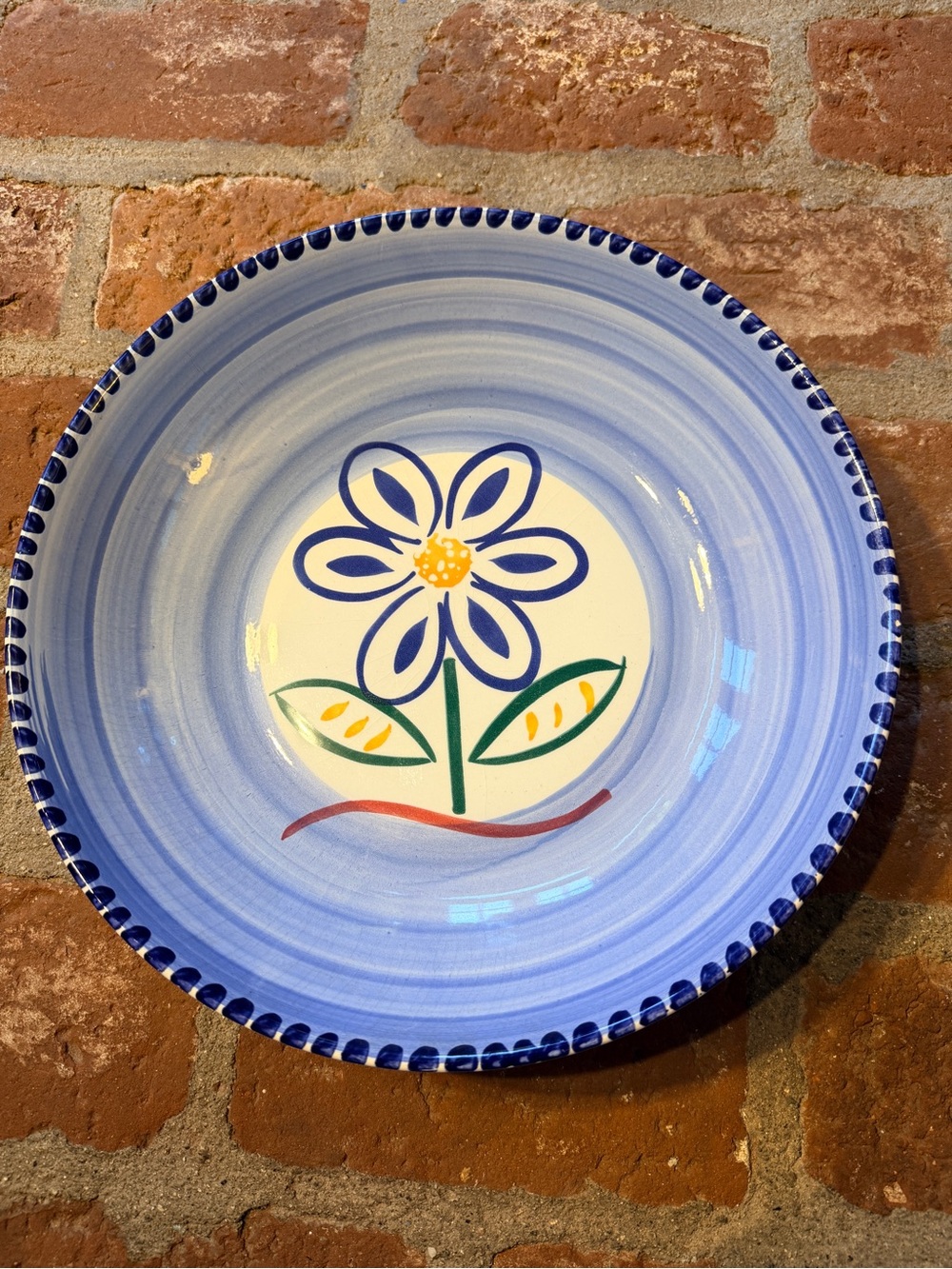 Hand-Painted Ceramic Blue and White La Primula S.R.L. Floral Pasta Bowl Italy